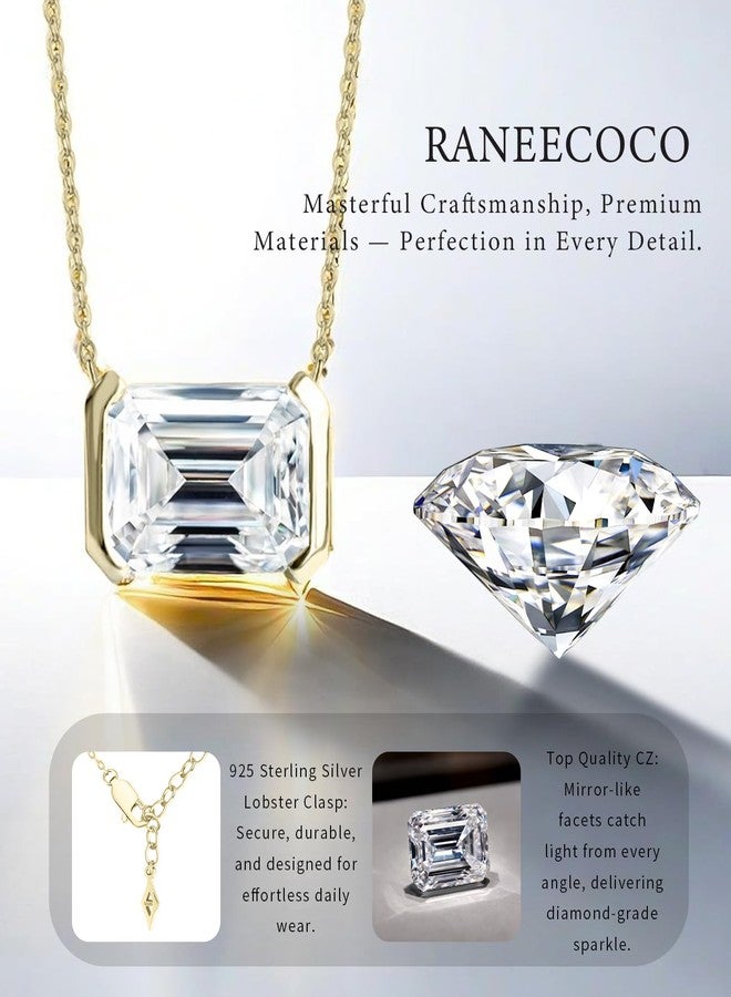 Raneecoco 2.0ct Emerald Cut Solitaire Simulated Diamond CZ Pendant Necklace / 18K Yellow Gold Plated Sterling Silver Dainty Necklace for Women - Image 3